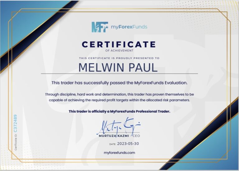 Funded trading account certificate shared by a JTA student (111)