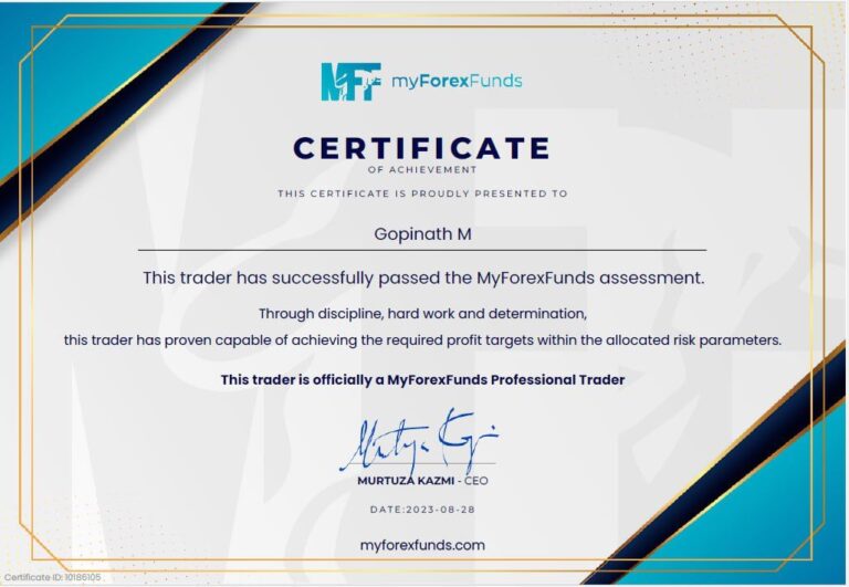 Funded trader certificate from a Jawaad Trading Academy student (108)