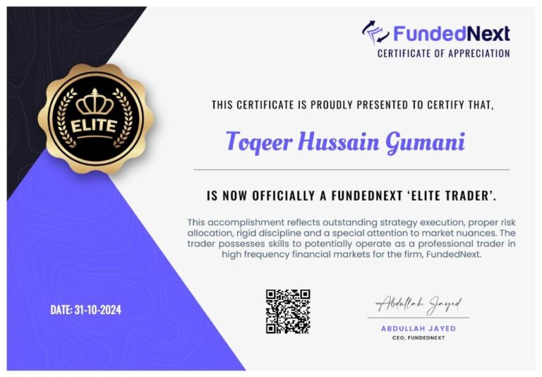 JTA student funded prop firm account certificate (105)