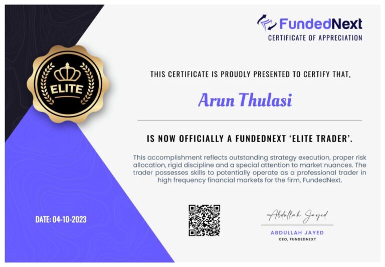 Funded trader certificate from a Jawaad Trading Academy student (104)