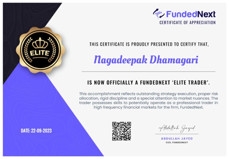 Funded trading account certificate shared by a JTA student (103)