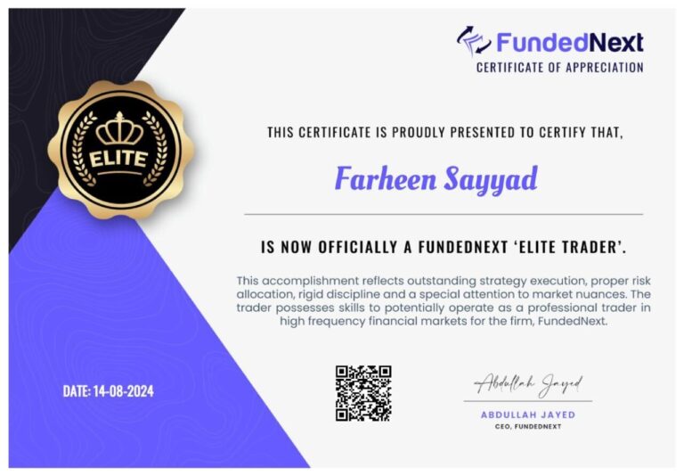 Funded trading account certificate shared by a JTA student (79)