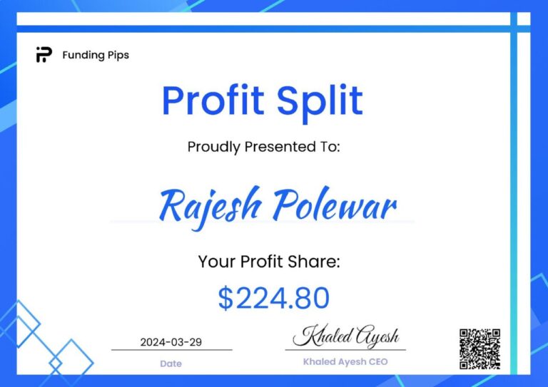 Prop firm payout certificate shared by a JTA student (28)
