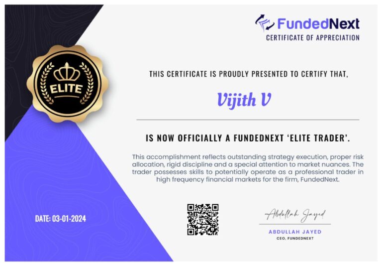 Funded trader certificate from a Jawaad Trading Academy student (112)