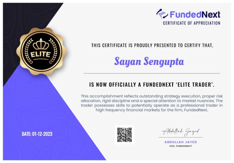 Funded trader certificate from a Jawaad Trading Academy student (116)