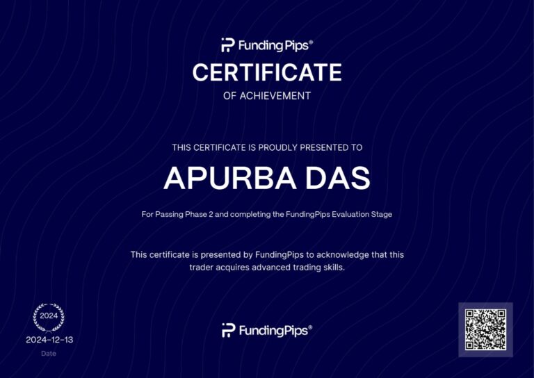 Funded trading account certificate shared by a JTA student (143)