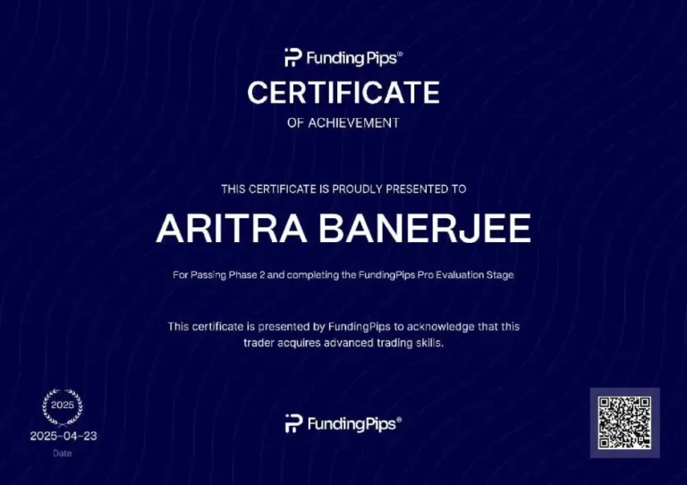 Funded trading account certificate shared by a JTA student (67)