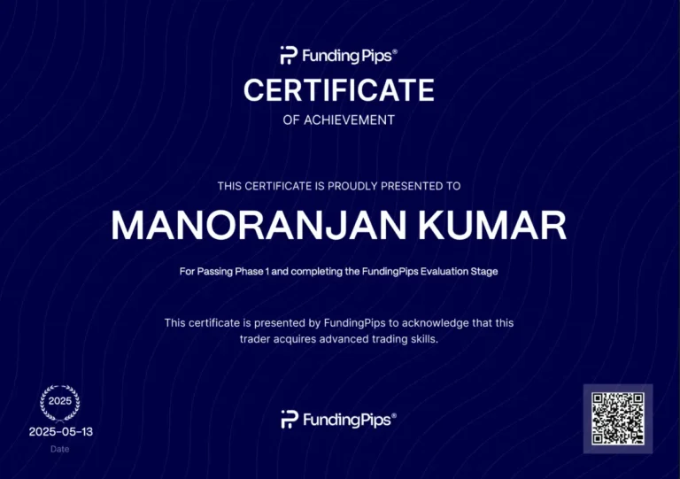 Funded trading account certificate shared by a JTA student (55)