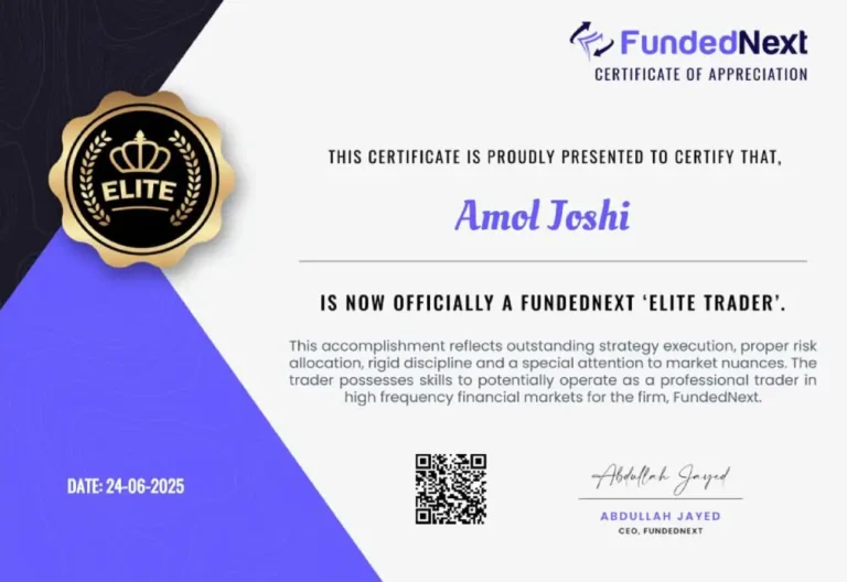 Funded account approval for Amol Joshi after passing a prop firm evaluation