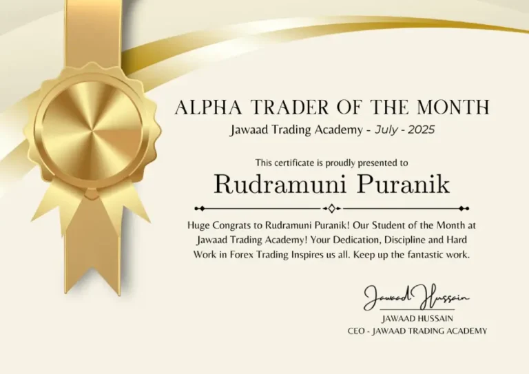 Rudramuni Puranik's funded prop firm account certificate – Jawaad Trading Academy student