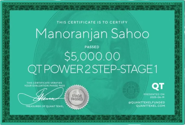 Funded trader certificate from JTA student Manoranjan Sahoo (2)