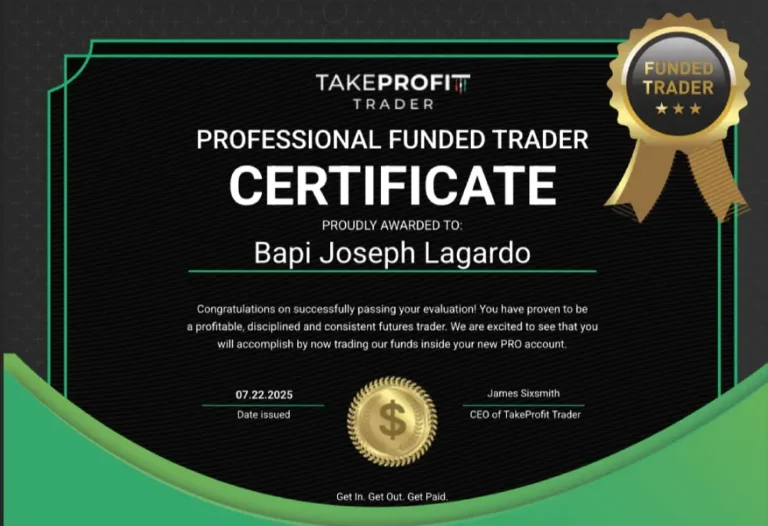 Funded account approval for Bapi Joseph Lagardo after passing a prop firm evaluation
