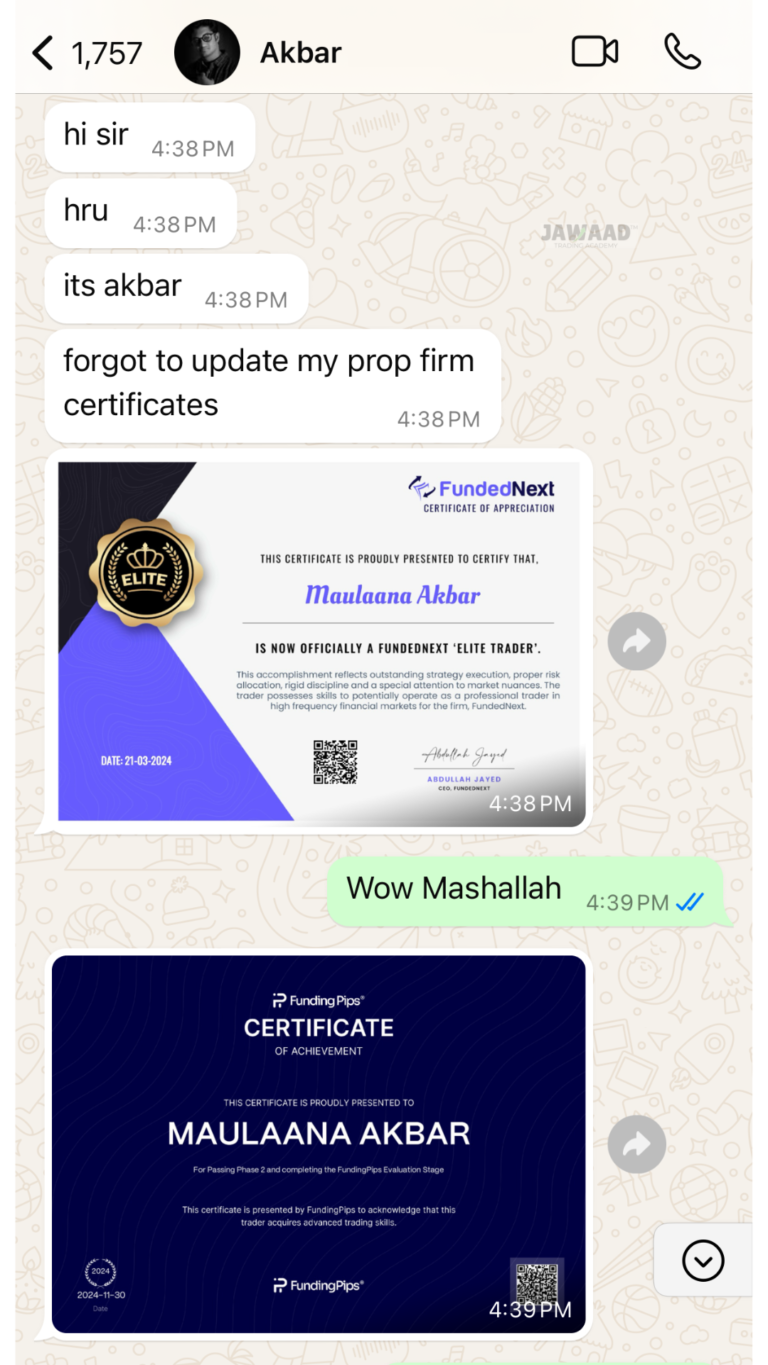 Unedited WhatsApp feedback from a JTA student (chat 12)