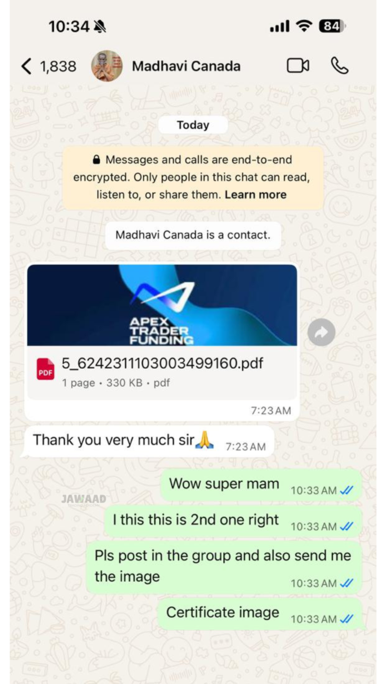 Student feedback screenshot shared with permission – JTA (chat 14)