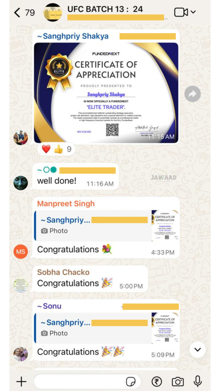 Student feedback screenshot shared with permission – JTA (chat 17)
