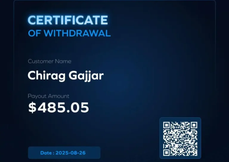 Prop firm payout certificate shared by a JTA student (22)