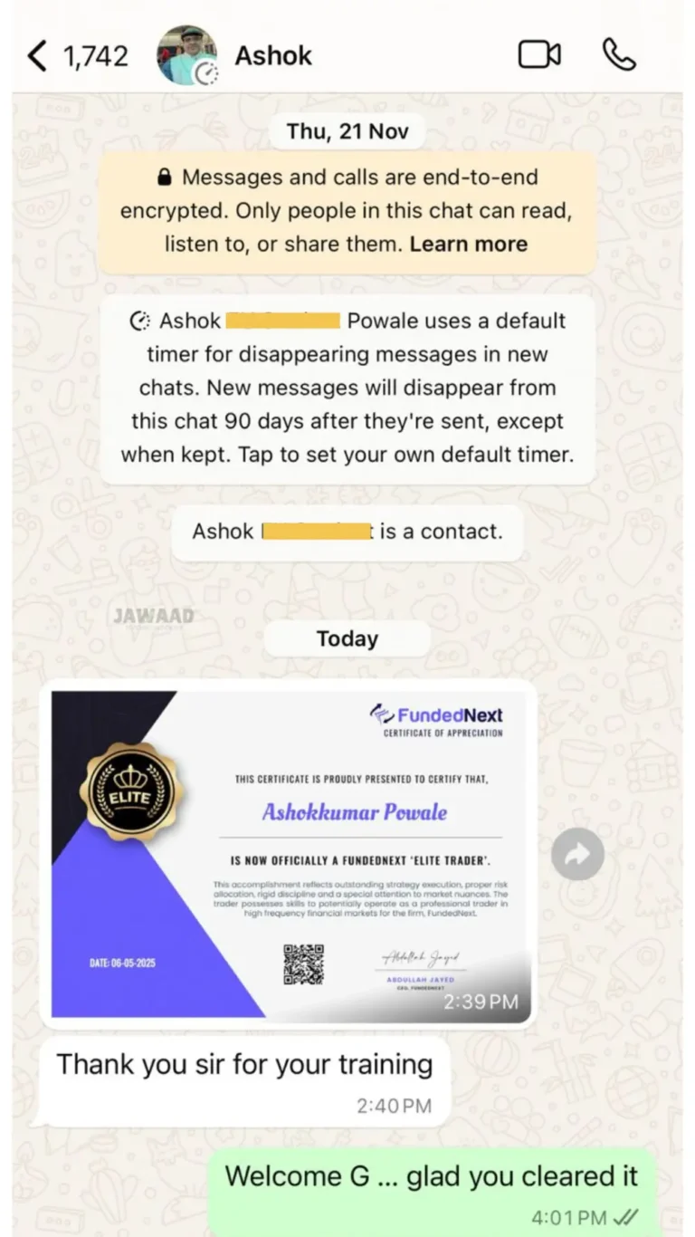 Unedited WhatsApp feedback from a JTA student (chat 6)