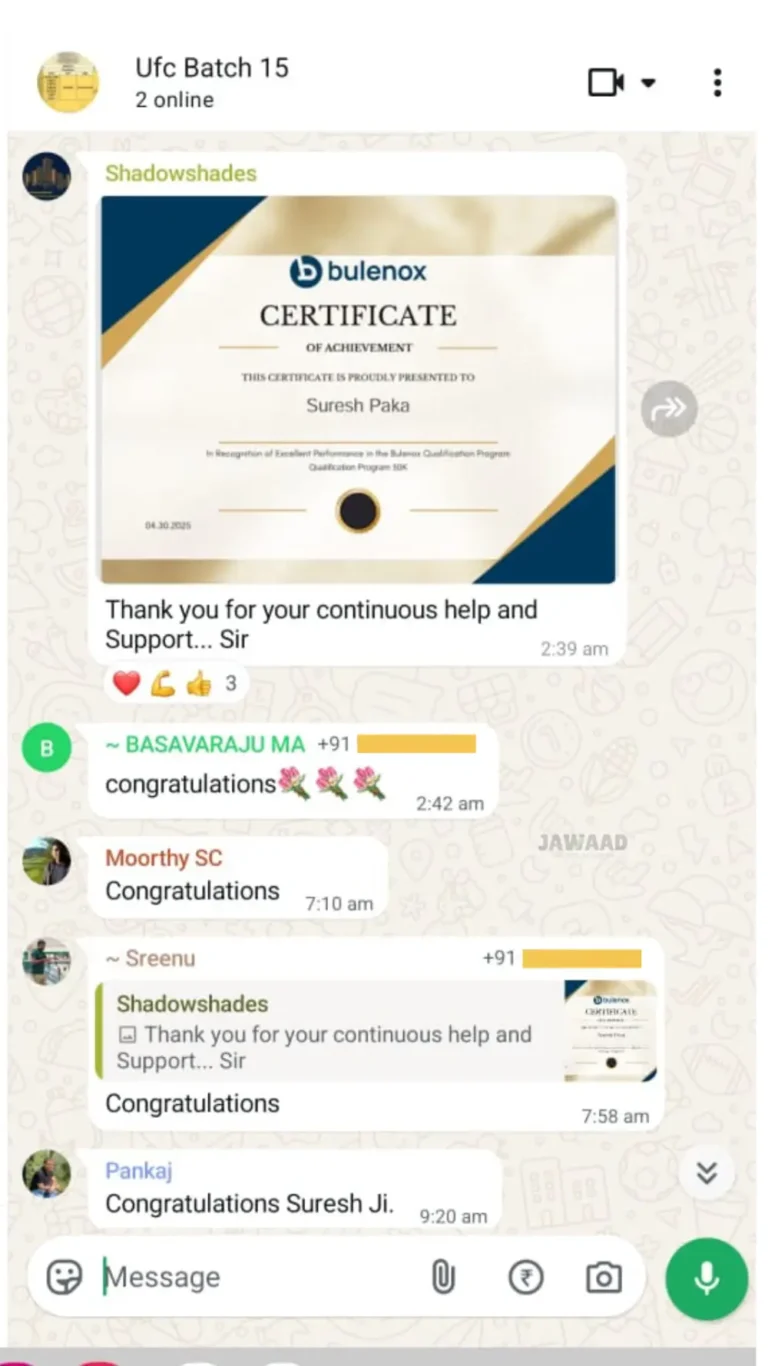 WhatsApp message from a Jawaad Trading Academy student sharing their progress (7)