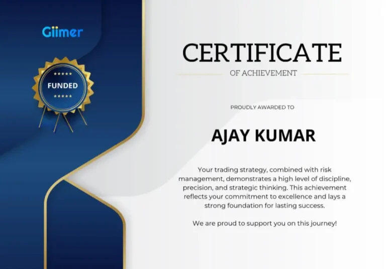 Ajay K's funded prop firm account certificate – Jawaad Trading Academy student