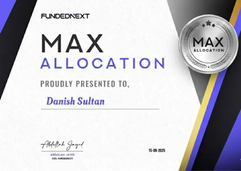 Funded trader certificate from JTA student Danish Sultan
