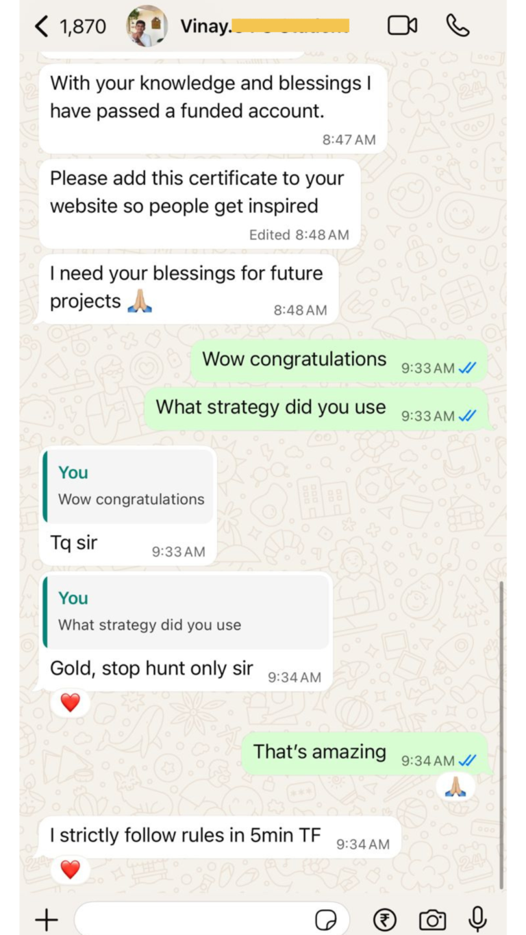 WhatsApp message from a Jawaad Trading Academy student sharing their progress (25)