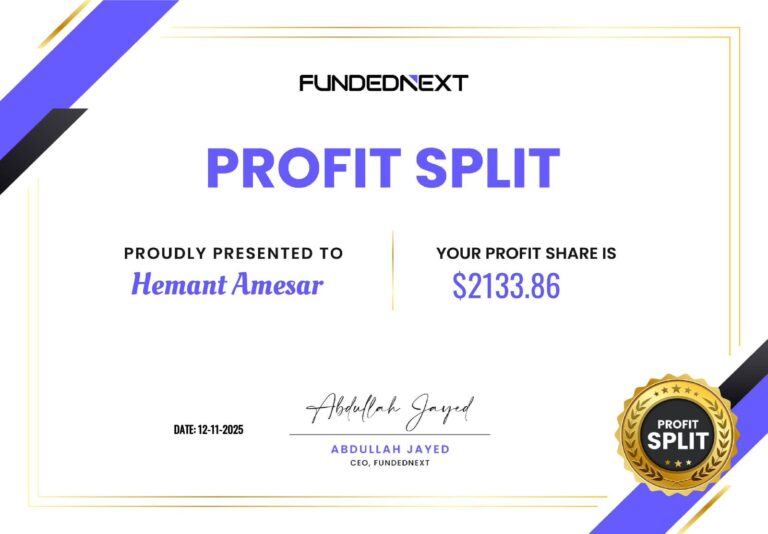 Payout certificate shared by Hemant Amesar, Jawaad Trading Academy student