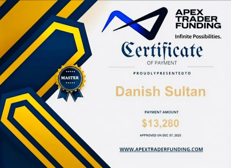 Danish Sultan's prop firm profit share certificate – JTA student