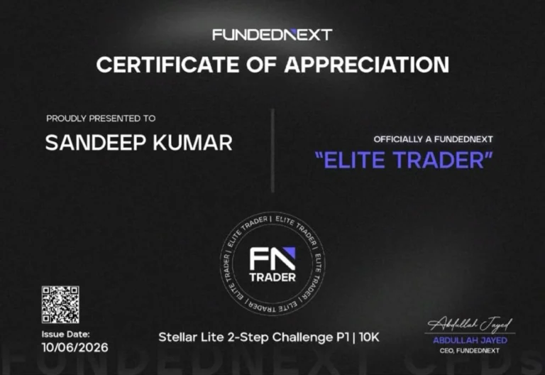 Funded account approval for Sandeep Kumar after passing a prop firm evaluation
